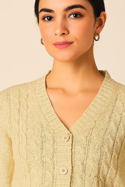 Brown Knitted Button-Down Acrylic Cardigan