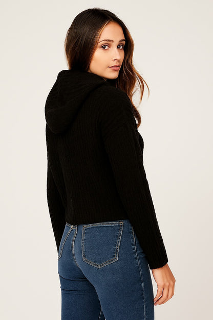 Black Knitted Acrylic Hoodie Sweater