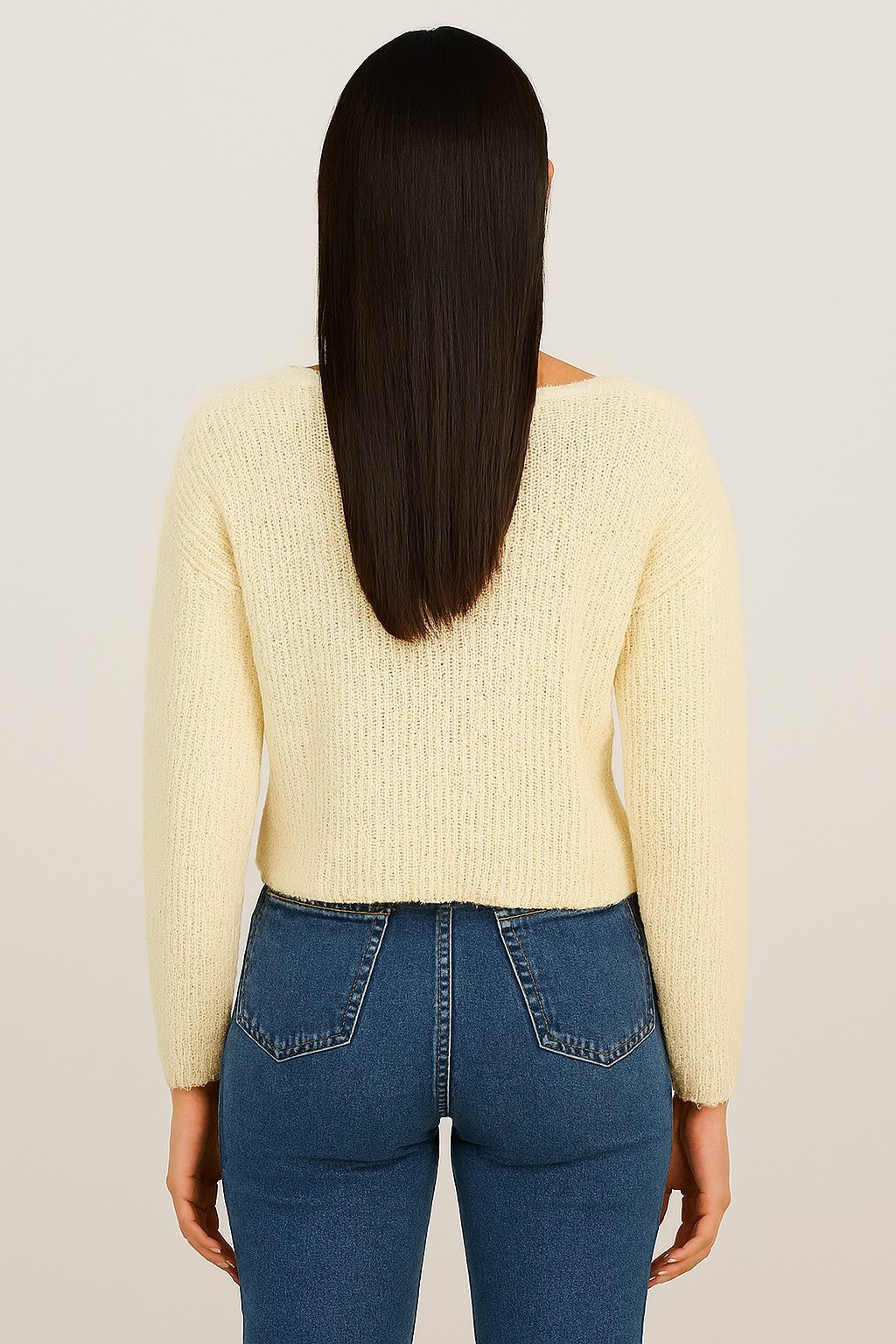 Full Sleeve Cream Knitted Acrylic Sweater