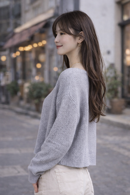 Full Sleeve Grey Knitted Acrylic Sweater