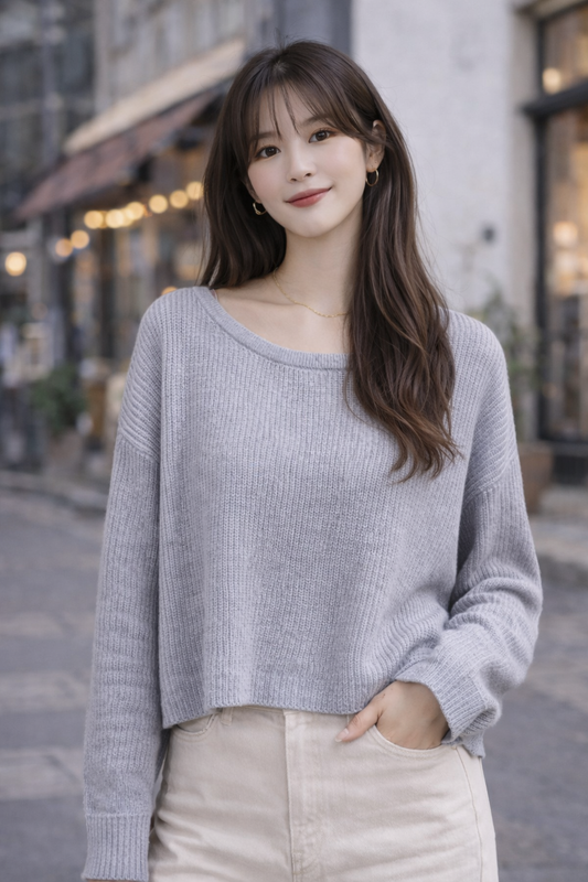 Full Sleeve Grey Knitted Acrylic Sweater