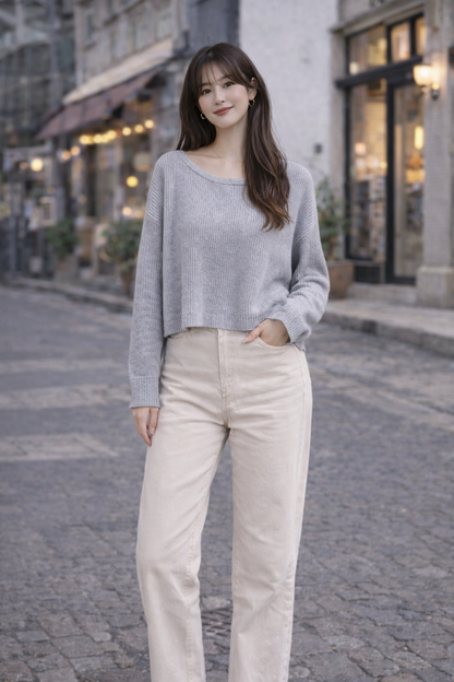 Full Sleeve Grey Knitted Acrylic Sweater