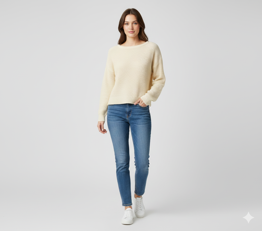 Full Sleeve Light yellow Knitted Acrylic Sweater