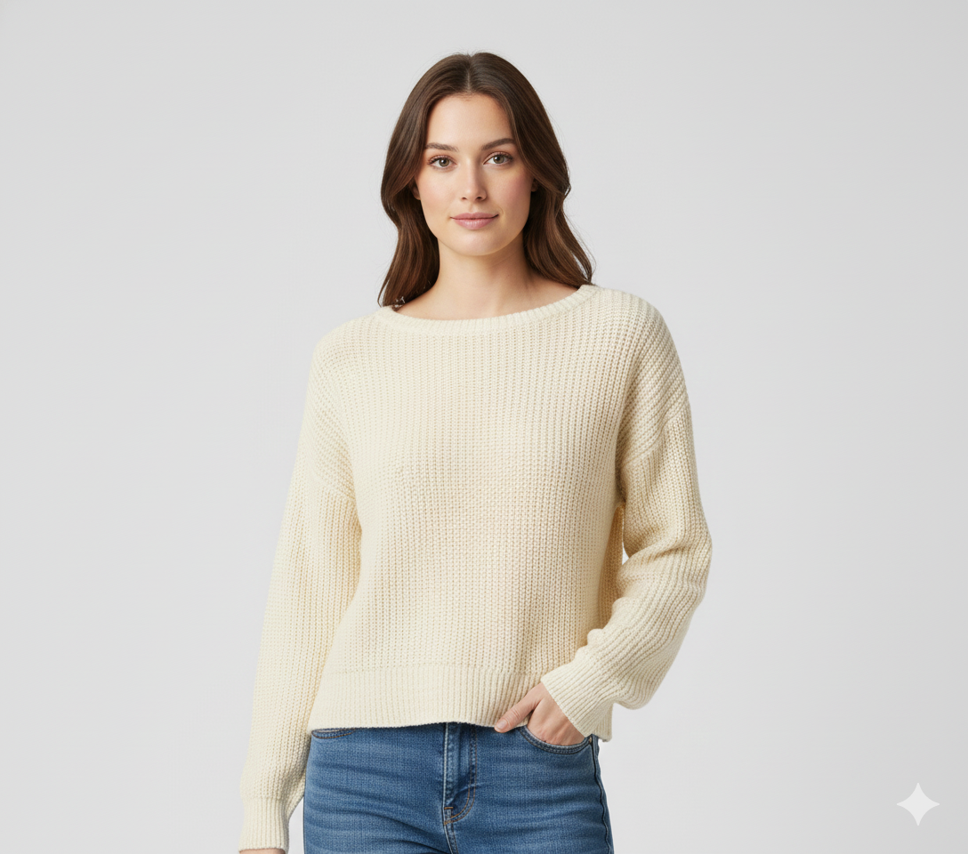 Full Sleeve Light yellow Knitted Acrylic Sweater