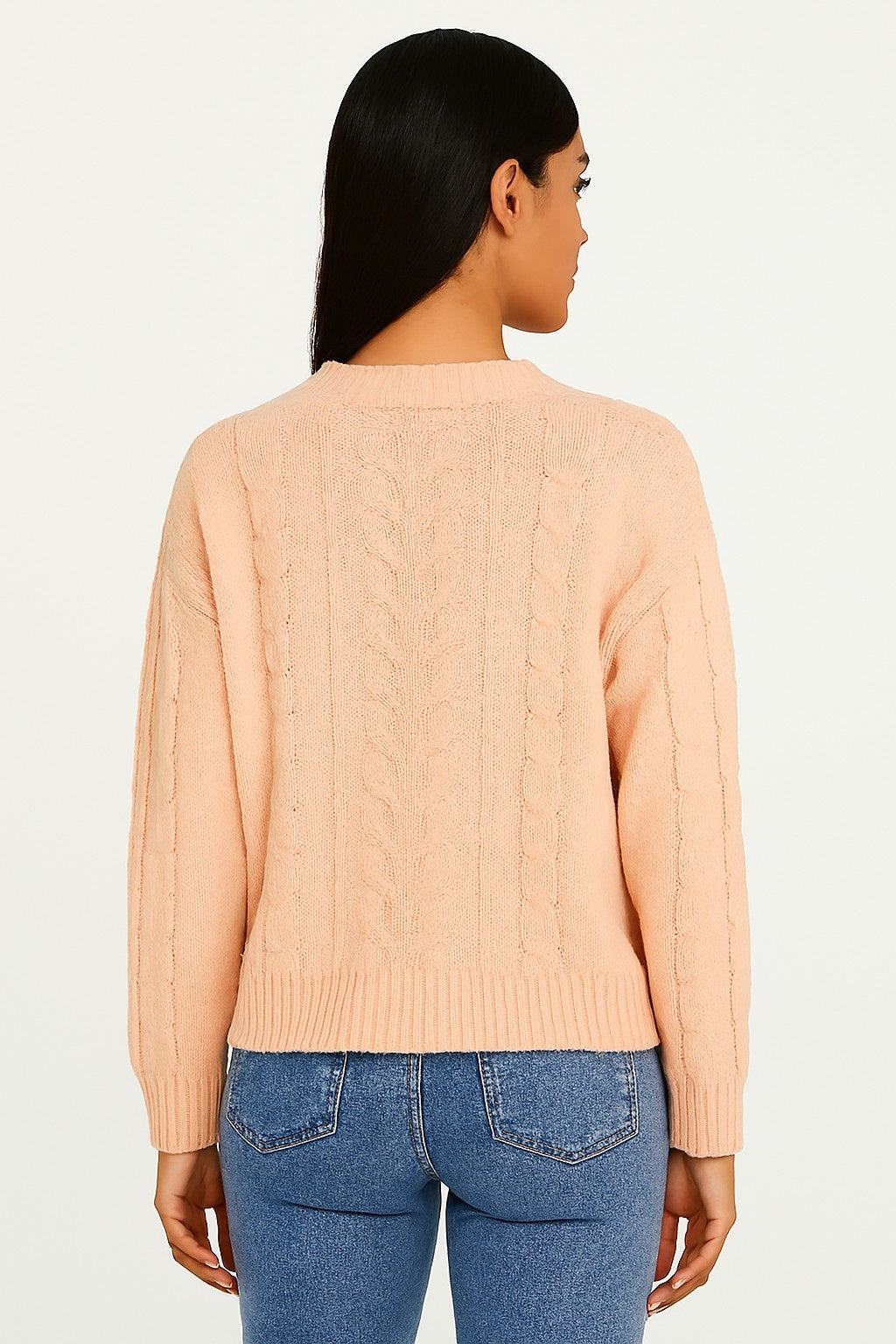 Rose Pink Down Shoulder Knitted Acrylic Cardigan