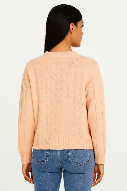 Rose Pink Down Shoulder Knitted Acrylic Cardigan