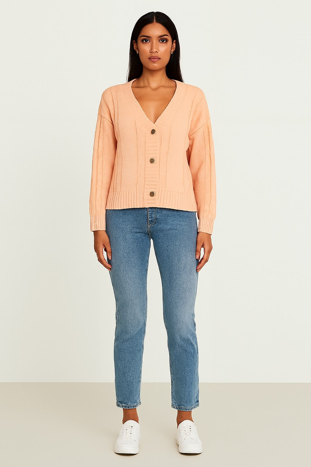 Rose Pink Down Shoulder Knitted Acrylic Cardigan
