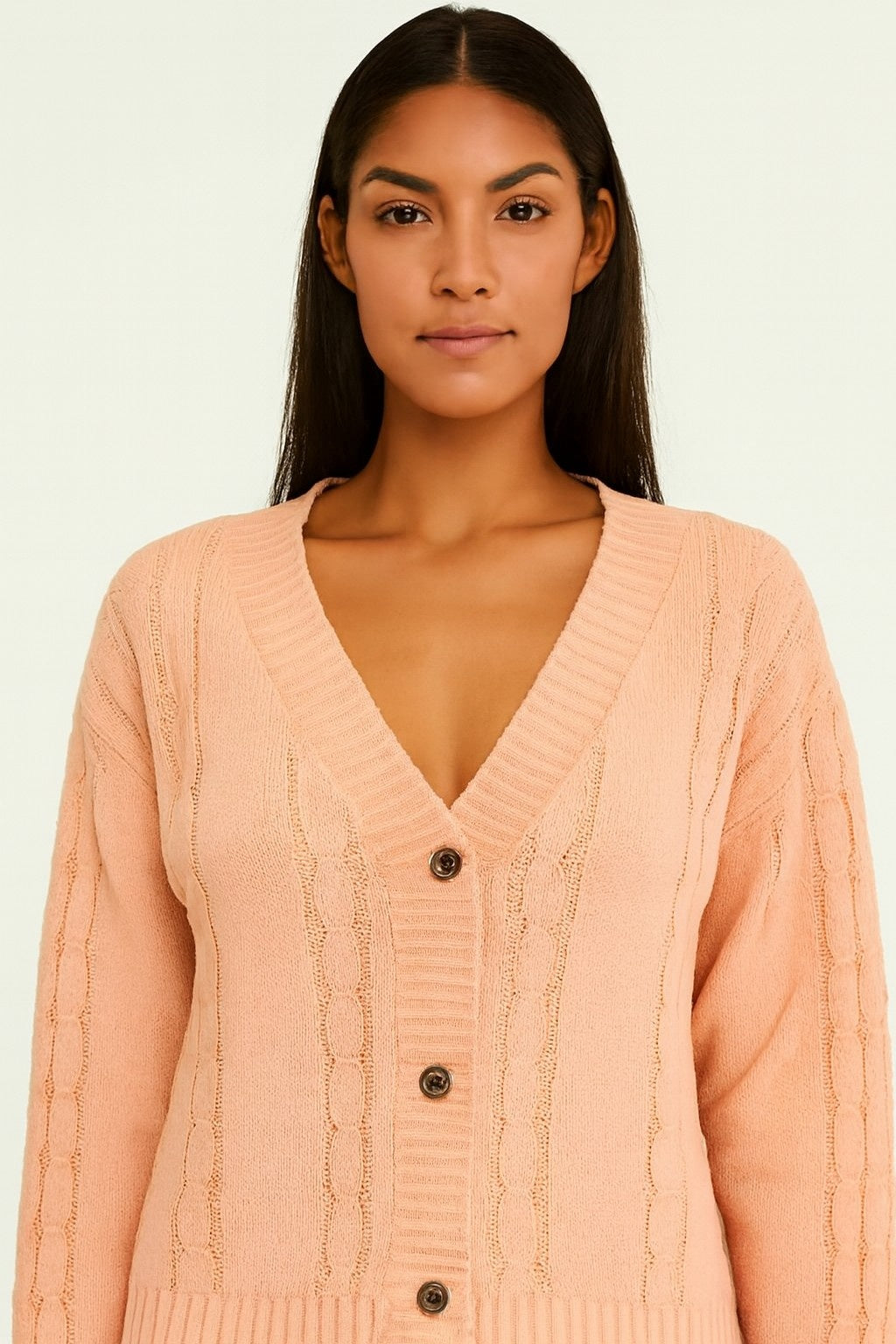 Rose Pink Down Shoulder Knitted Acrylic Cardigan
