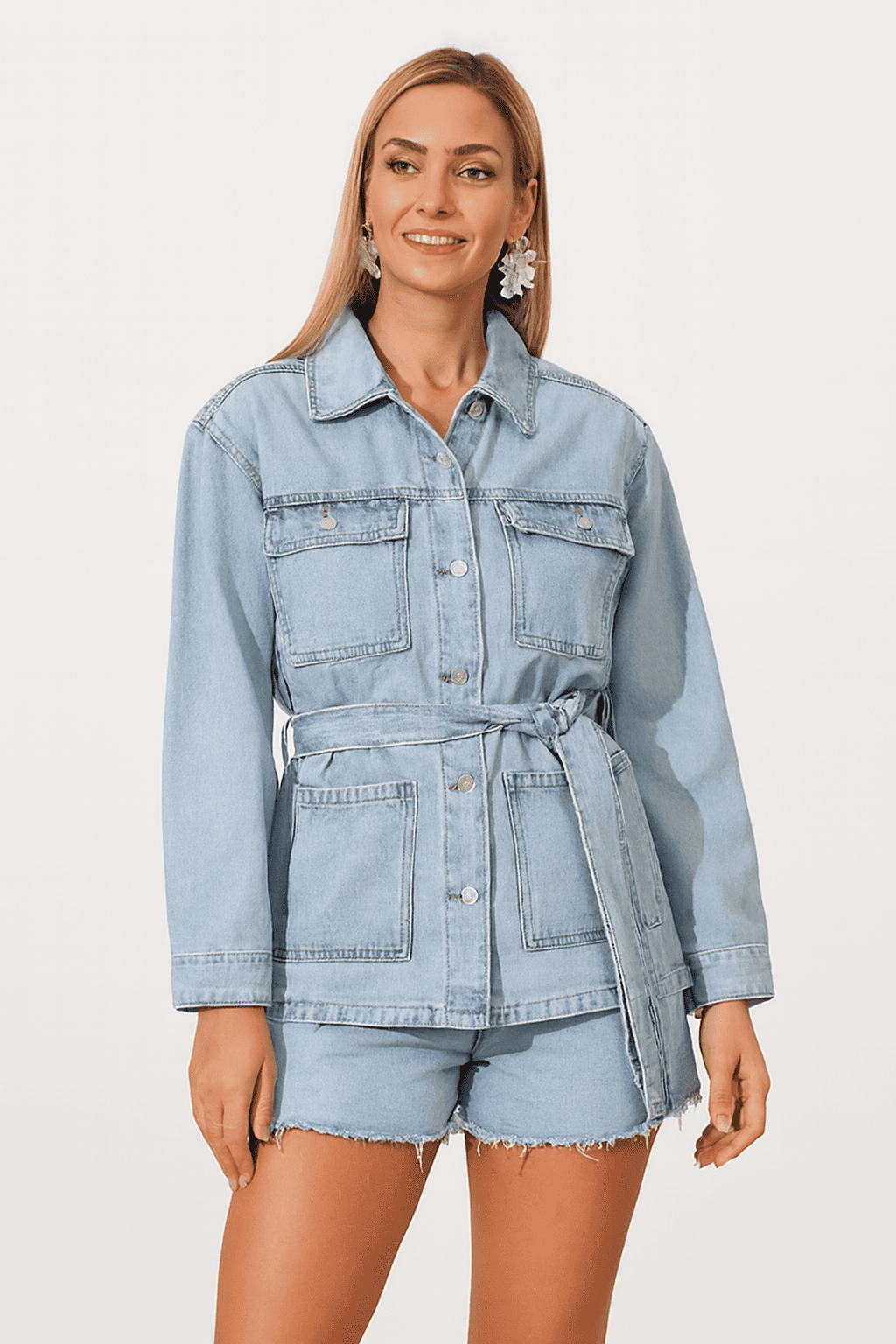 Cotton Belted Denim Jacket / Shacket