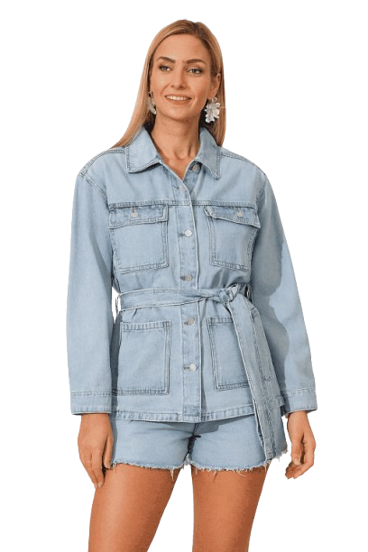 Cotton Belted Denim Jacket / Shacket