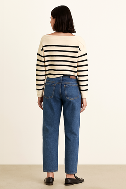 Cream Striped Down-Shoulder Sweater
