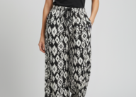 Striped Wide-Leg Rayon Palazzo Pants with Pockets Black