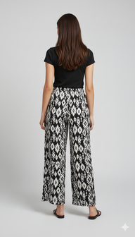 Striped Wide-Leg Rayon Palazzo Pants with Pockets Black