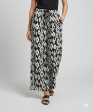 Striped Wide-Leg Rayon Palazzo Pants with Pockets Black