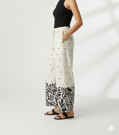 Striped Wide-Leg Rayon Palazzo Pants with Pockets Cream