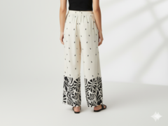 Striped Wide-Leg Rayon Palazzo Pants with Pockets Cream