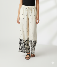 Striped Wide-Leg Rayon Palazzo Pants with Pockets Cream