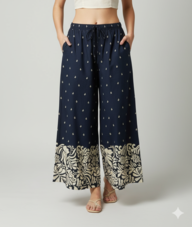 Striped Wide-Leg Rayon Palazzo Pants with Pockets Dark Blue