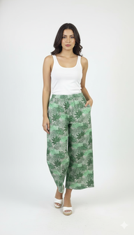 Striped Wide-Leg Rayon Palazzo Pants with Pockets Green