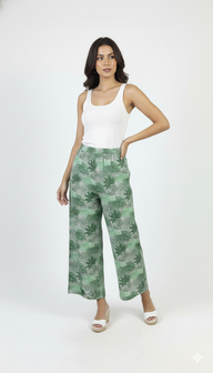 Striped Wide-Leg Rayon Palazzo Pants with Pockets Green