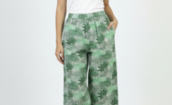 Striped Wide-Leg Rayon Palazzo Pants with Pockets Green