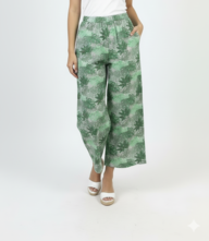 Striped Wide-Leg Rayon Palazzo Pants with Pockets Green