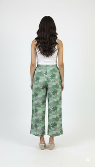 Striped Wide-Leg Rayon Palazzo Pants with Pockets Green