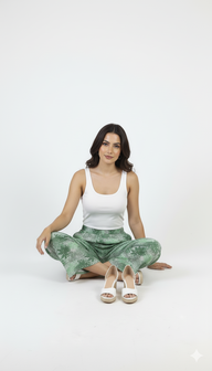 Striped Wide-Leg Rayon Palazzo Pants with Pockets Green
