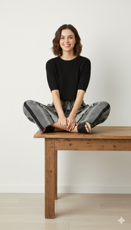 Striped Wide-Leg Rayon Palazzo Pants with Pockets Dark Grey