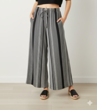 Striped Wide-Leg Rayon Palazzo Pants with Pockets Dark Grey