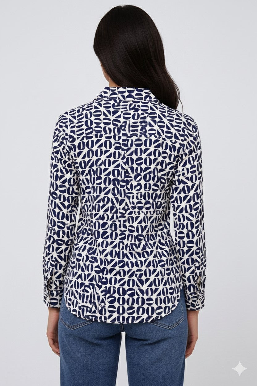 Polyester Dark Blue Printed Loose Fit Shirt