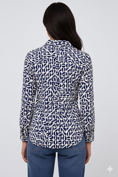 Polyester Dark Blue Printed Loose Fit Shirt
