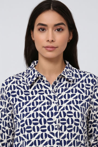Polyester Dark Blue Printed Loose Fit Shirt