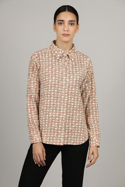 Polyester Rust Printed Loose Fit Shirt
