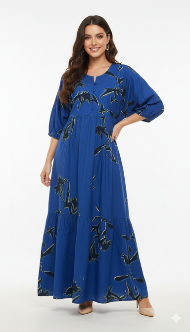 Floral Print Rayon Maxi Dress