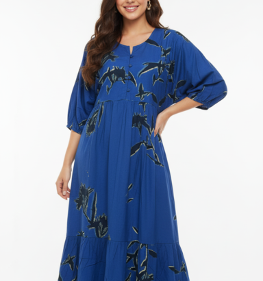 Floral Print Rayon Maxi Dress
