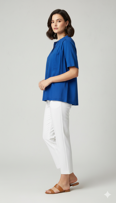 100% Cotton Shirt Style Top Blue