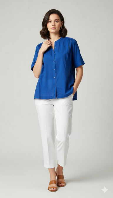 100% Cotton Shirt Style Top Blue