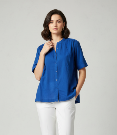 100% Cotton Shirt Style Top Blue