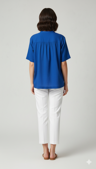 100% Cotton Shirt Style Top Blue