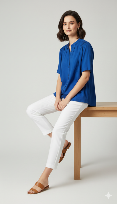 100% Cotton Shirt Style Top Blue