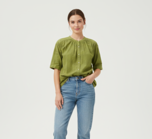 100% Cotton Shirt Style Top Green
