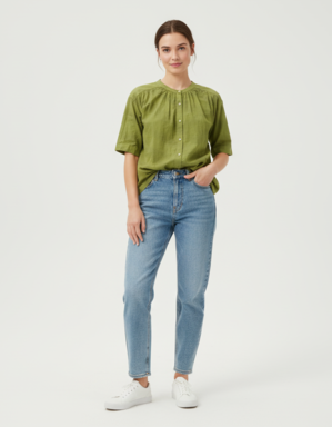 100% Cotton Shirt Style Top Green