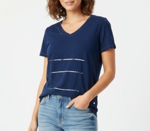 Dark Blue Cotton V-Neck T-Shirt