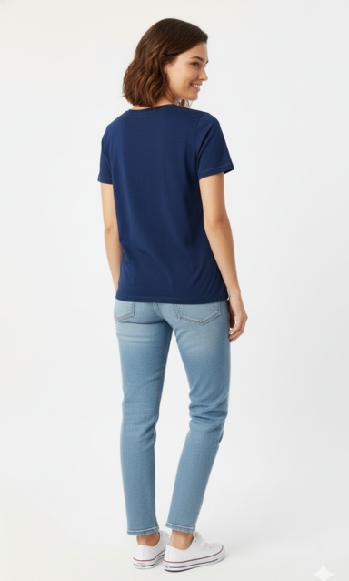 Dark Blue Cotton V-Neck T-Shirt