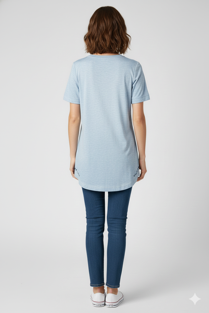 Sky Blue Cotton V-Neck T-Shirt