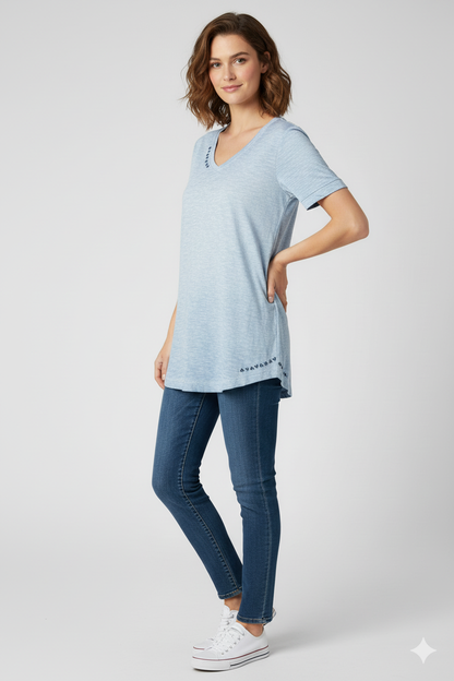 Sky Blue Cotton V-Neck T-Shirt