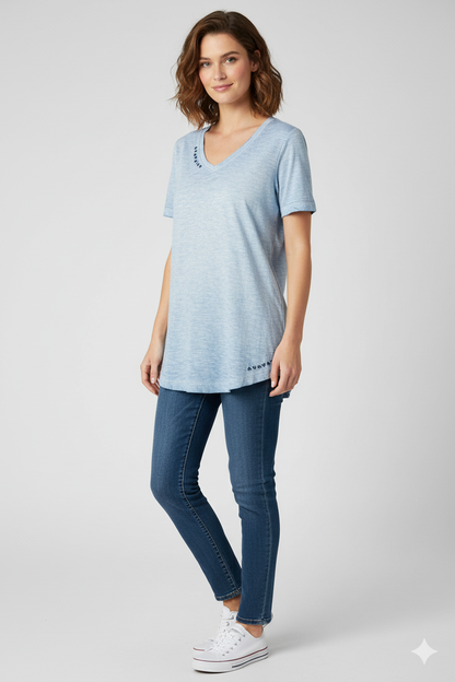 Sky Blue Cotton V-Neck T-Shirt