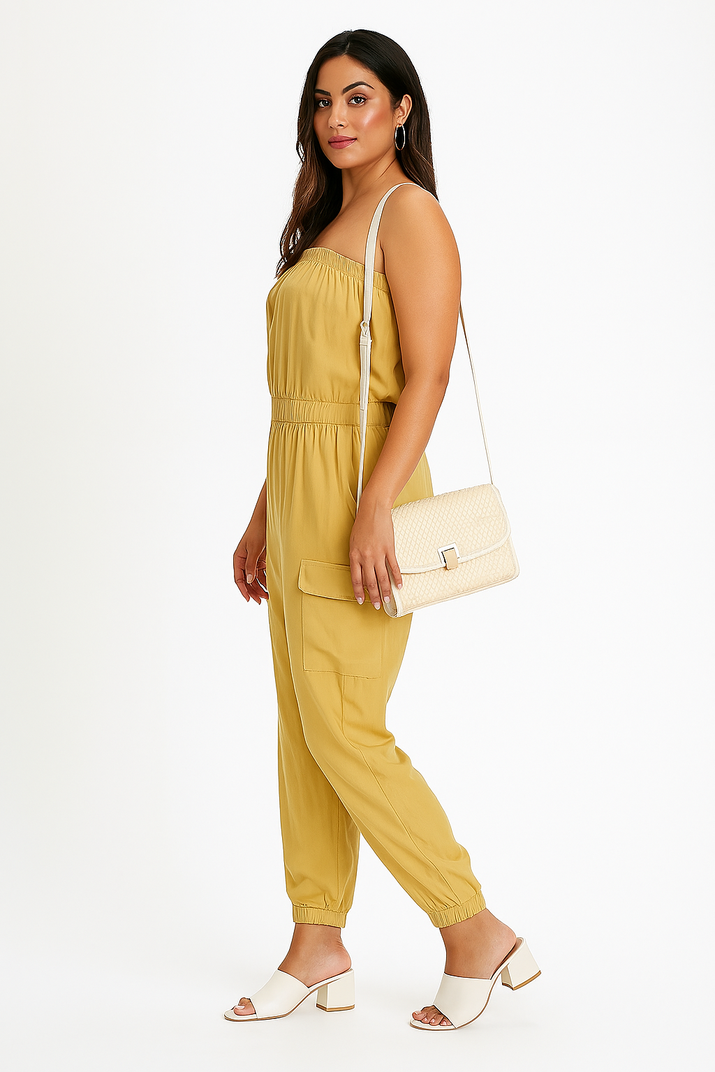 Brown Rayon Tube Jumpsuit with Pockets