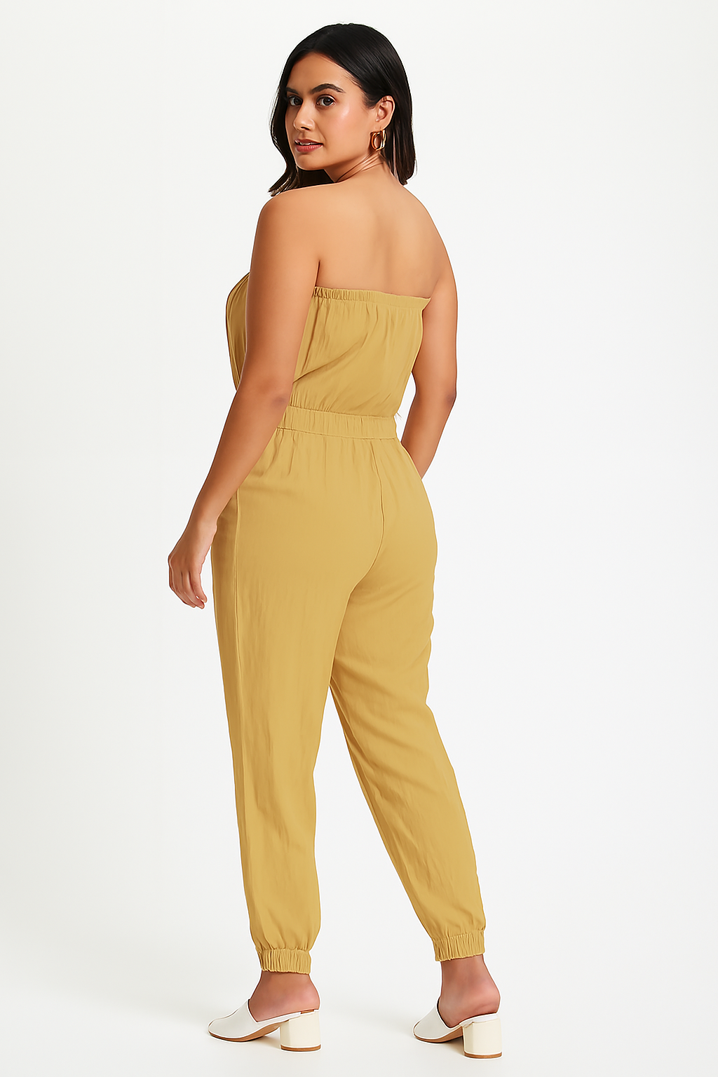 Brown Rayon Tube Jumpsuit with Pockets
